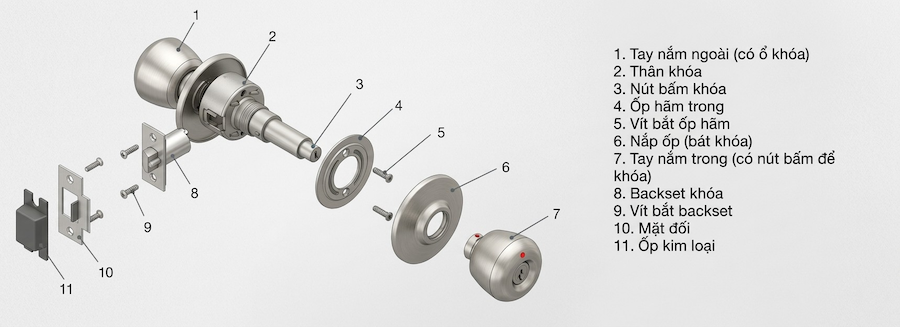 [Khám Phá] Cấu Tạo Ổ Khóa Tay Nắm Tròn Có Gì Bên Trong?