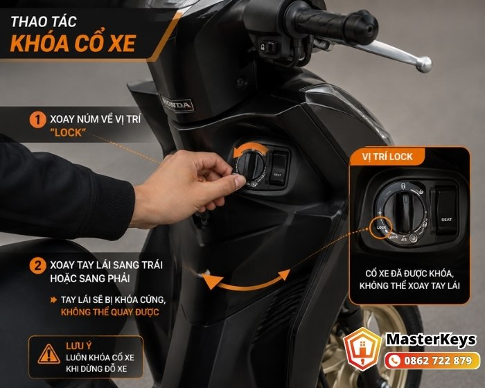 Cách khóa cổ xe Lead nhanh nhất