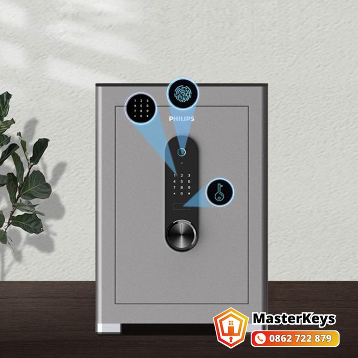 Két sắt vân tay có 3 cách mở: vân tay, mã số và chìa cơ dự phòng