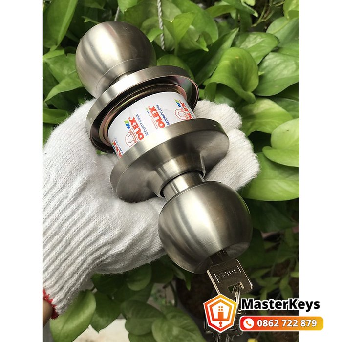 Ổ khóa tay nắm tròn Solex inox kèm chìa, mặt ngoài có lỗ chìa